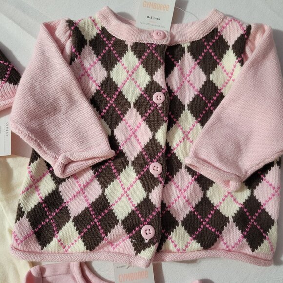 Gymboree Argyle Animals NWT 0-3 month sweater, socks, shirt & Hat, Used Bodysuit - Picture 3 of 4